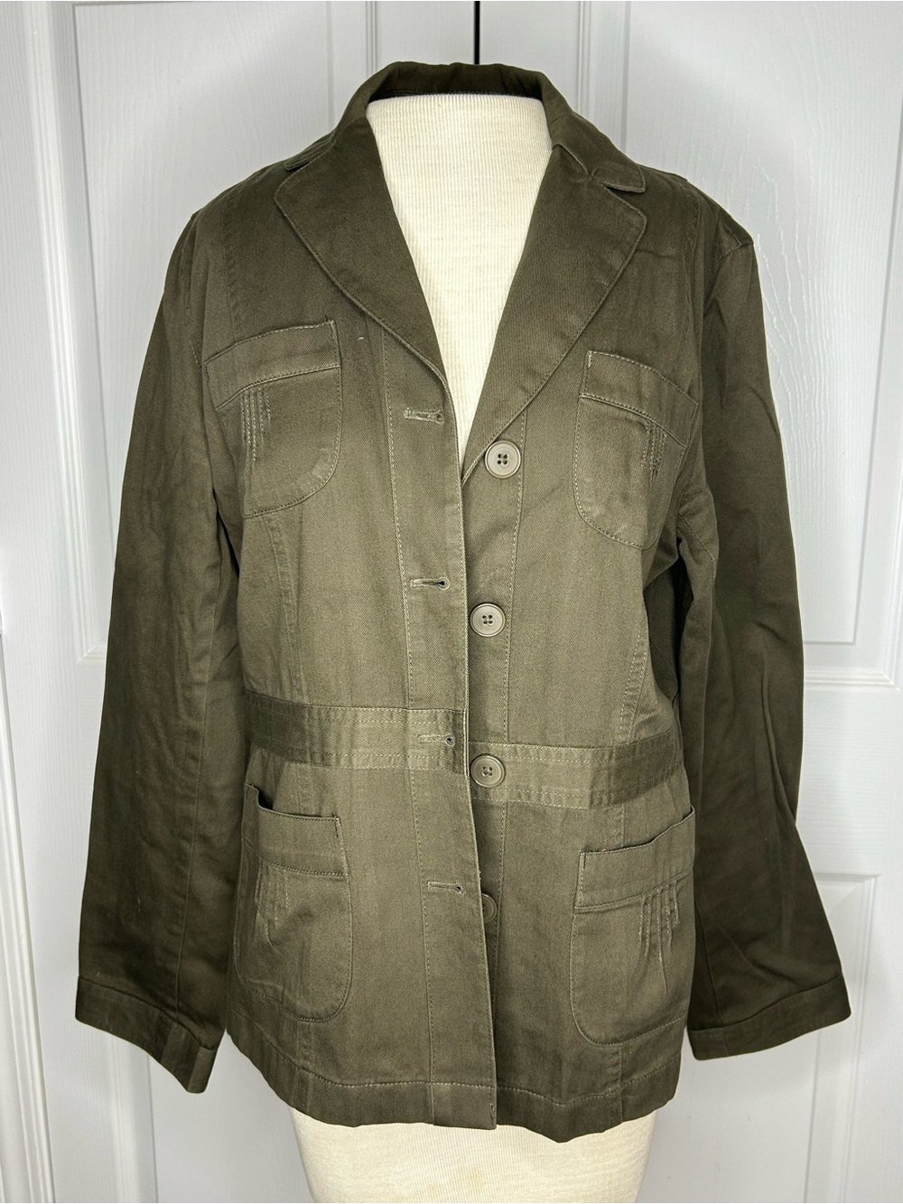 Ann Taylor LOFT Chaqueta Blazer Verde Oliva 100% Algodón Talla 8